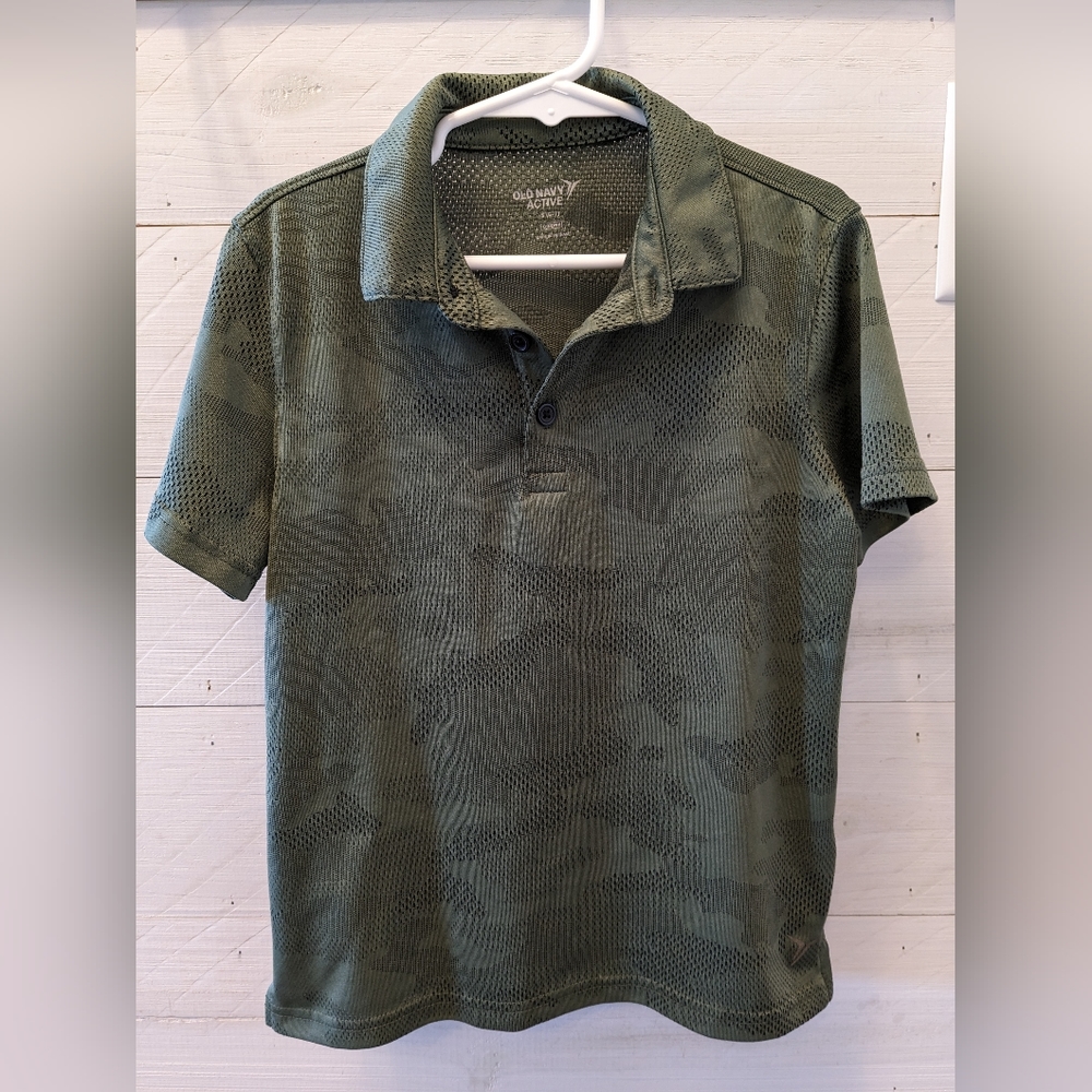 🪖 Old Navy Boys Polo Active Shirt In Camo Green; Size: S 6 / 7